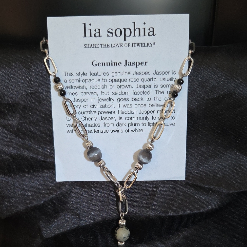 Lia Sophia Jasper Necklace - Silver and Gray